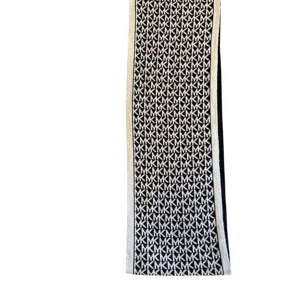 Michael Kors 100% Acrylic Mk Monogram Scarf Black White Jacquard Knit Wrap - Picture 2 of 9